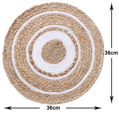 Kuber Industries Handmade Braided Carpet Rugs|Traditional Spiral Design Jute Placemat|Table Top Mat for Bedroom,Living Room,Dining Room,36x36 cm,(White)
