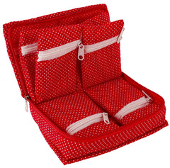 Kuber Industries Heart Home Cotton Multipurpose 7 Pocket Dot Printed Jewellery Storage Bag Pouch/Travel Kit Organizer (Red)-Pack of 2-KUBMART15437