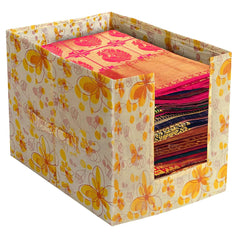 Kuber Industries Flower Printed Multiuses Non-Woven Closet Organizer With Handles- Pack of 4 (Yellow) -HS43KUBMART26483