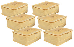 Heart Home Doli Printed Non-woven Underbed, Strorage Organizer With Transparent Window- Pack of 6 (Gold)-50HH01816