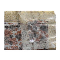 Heart Home Flower Printed PVC Spillproof, Waterproof, Antislip, Wipe Clean 4 Seater Center Table Cover with Gold Lace Border, 40"x60" (Brown)