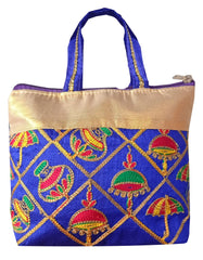 Kuber Industries Embroidery Small Hand Bag, Tote Bag For Women & Girls (Blue)-HS_38_KUBMART21476