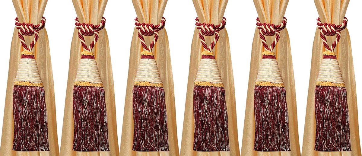 Kuber Industries Beads Beautiful Design Polyester 6 Pieces Curtain Tie Back Tassel Set (Maroon) CTKTC33560