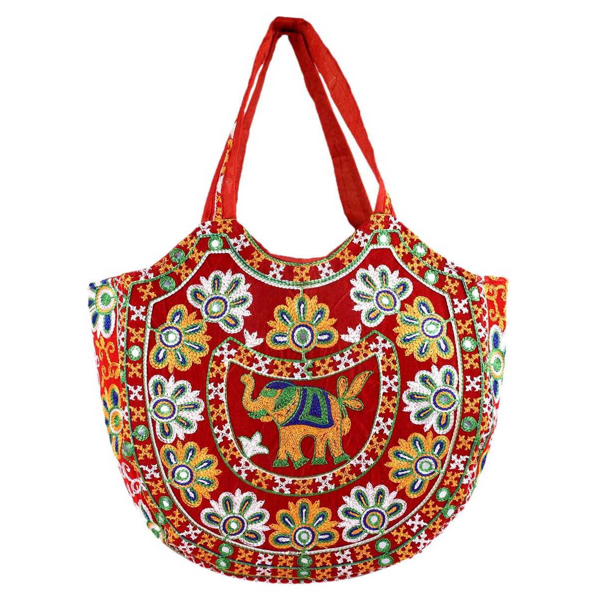 Kuber Industries Multiuses Velvet Floral Design Hand Bag/Tote Bag For Daily Trips, Travel, Office (Red) 52KM3990