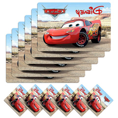 Heart Home Multiuses Car Print PVC Table Placemat with 6 Coasters for Kitchen, Dining Table Set of 6 (Beige) 52HH4060