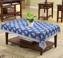 Kuber Industries Floral Print Exclusive Table Cloth|PVC 4 Seater Center Table cover|Table Sheet For dining, Party, Events|Waterproof Protector|Indoor And Outdoor Use "60x40" (White & Blue)