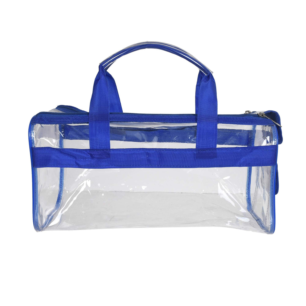 Kuber Industries Large Size Crystal Clear Plastic Cosmetic Bags Travel PVC Vinyl Toiletry Bag, Zipper Large Transparent Waterproof Make-Up Case Organizer Bag (Blue) (F_26_KUBBMART017038)