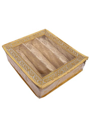 Kuber Industries Brocade Cloth 3 Rod Bangle Box, Golden, Standard (CTKTC0277)