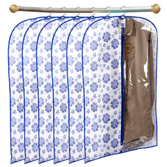 Kuber Industries Flower Printed 6 Pieces Half Transparent Non Woven Men's Coat Blazer Cover (Blue) -CTMTC39462