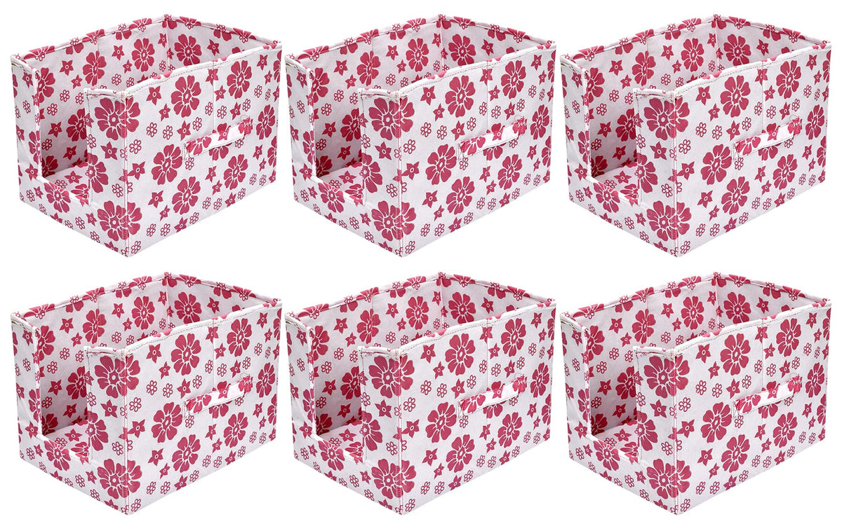 Kuber Industries Flower Printed Multiuses Non-Woven Closet Organizer With Handles- Pack of 6 (White & Pink) -HS43KUBMART26515
