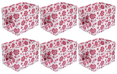 Kuber Industries Flower Printed Multiuses Non-Woven Closet Organizer With Handles- Pack of 6 (White & Pink) -HS43KUBMART26515