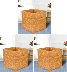 Heart Home Metalic Printed Multi-Utility Organizer, Storage box, Closet For Clothes, Toys With Handle- Pack of 3 (Brown)-HS43HEARTH26209