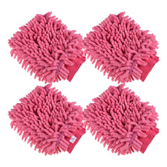 Heart Home Chenille Mitts|Microfiber Cleaning Gloves|Inside Waterproof Cloth Gloves|100 Gram Weighted Hand Duster|Chenille Gloves for Car|Glass|Pack of 4 (Pink)