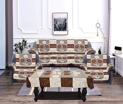 Kuber Industries Cotton Flower Design Standard 5 Seater Sofa Cover Set with 6 Pieces Arms Cover and Center Table Cover (Set of 17, Brown)-KUBMART12018
