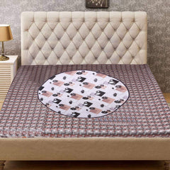 Heart Home Flower Design Waterproof PVC Reversible Food Mat Bedsheet Protector Bed Server (Brown) - CTHH07458