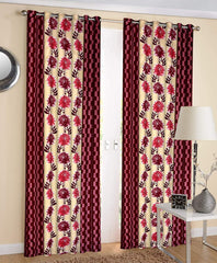 Kuber Industries Flower Printed 7 Feet Privacy Protection Door Curtain Patio Door Curtain with 8 Eyelet- Pack of 2 (Pink)