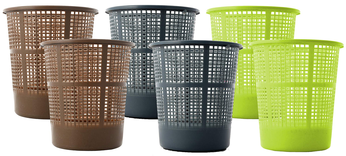 Kuber Industries Plastic 6 Pieces Mesh Dustbin Garbage Bin for Office use, School, Bedroom, Kids Room, Home, Multi Purpose, 5 Liters (Brown & Grey & Green)-KUBMART358