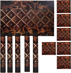 Kuber Industries Square Pot Design PVC 6 Piece Dining Table Placemat Set with Tea Coasters (Brown)-CTKTC032186