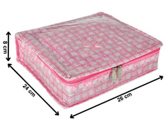 Kuber Industries Check Design Laminated PVC Jewellery Organizer with 4 Transparent Pouches & 1 Bangle/Watch Rod(Pink)-HS_38_LUGGAGE21277, Pack of 1