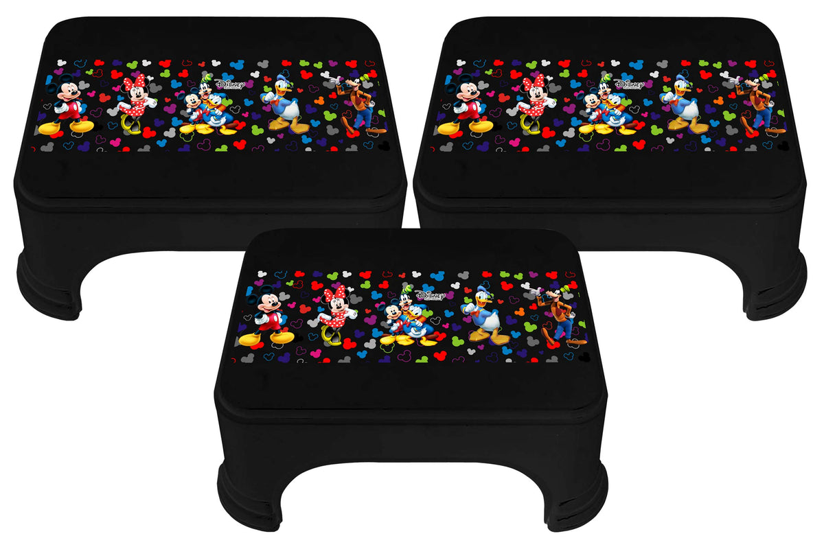 Kuber Industries Disney Team Mickey Print Square Plastic Bathroom Stool (Set of 3, Black) -HS_35_KUBMARTS17275