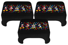 Kuber Industries Disney Team Mickey Print Square Plastic Bathroom Stool (Set of 3, Black) -HS_35_KUBMARTS17275