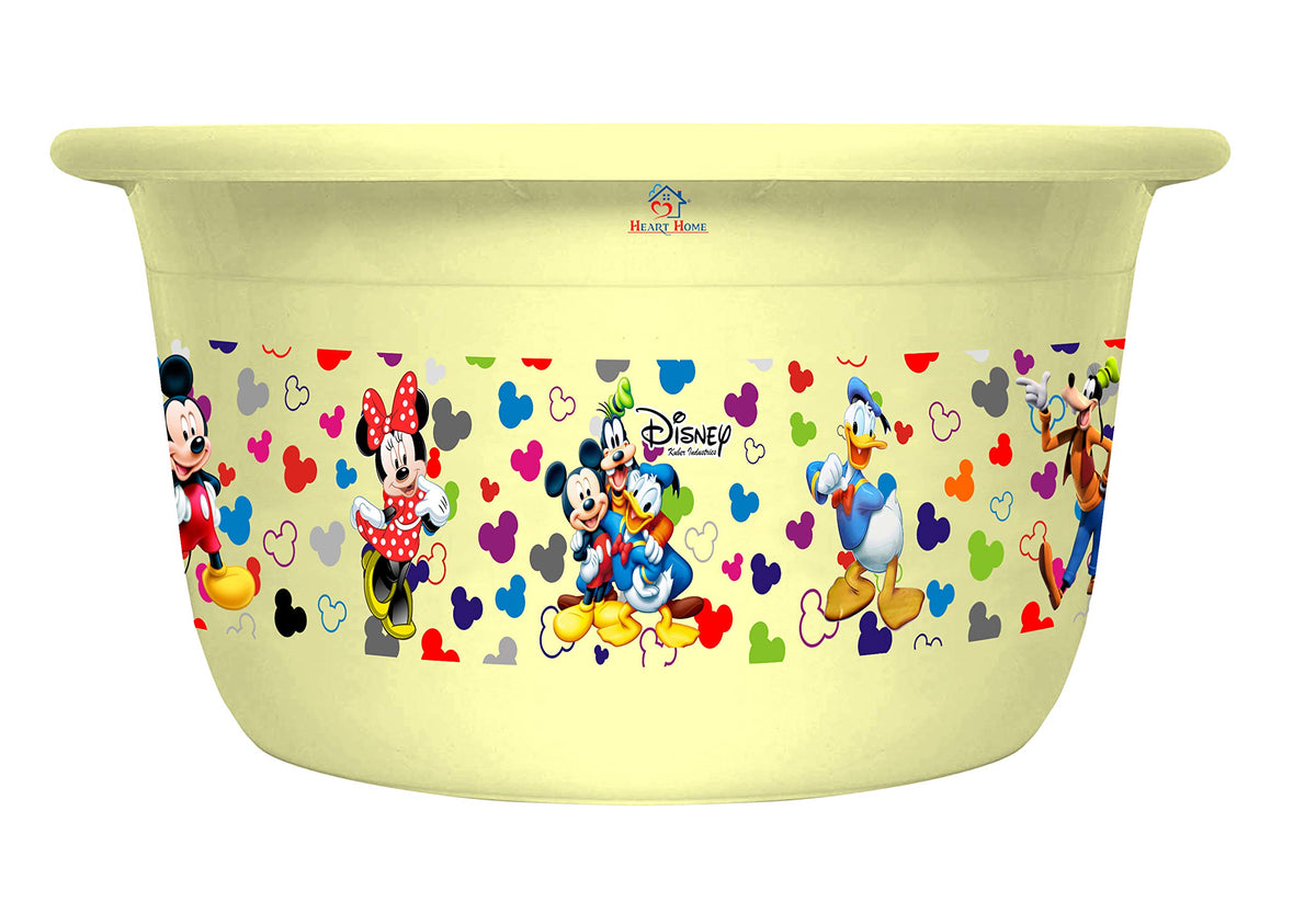 Heart Home Disney Team Mickey Print Unbreakable Plastic Multipurpose Bath Tub/Washing Tub 25 Ltr (Cream) -HS_35_HEARTH17446