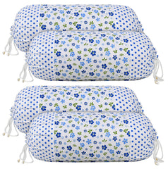 Kuber Industries Flower Printed Cotton Bolster Cover- Set of 4, 16"x32" (Blue & White)-44KM0149