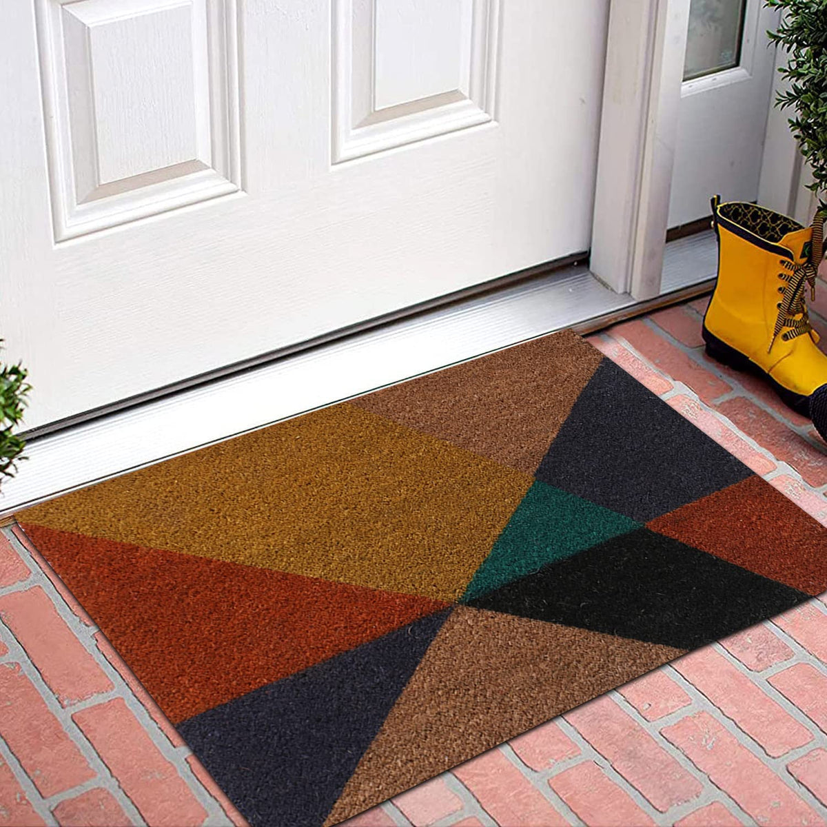 Kuber Industries Door Mat|Polyethylene Durable & Anti-Slip Natural Mini Tringle Print Floor Mat|Rug for Indoor or Outdoor, 30x20 Inch (Brown)