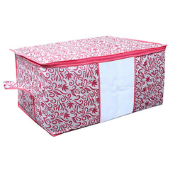 Kuber Industries Leaf Design Non Woven 6 Pieces Saree Cover and 6 Pieces Underbed Storage Bag, Cloth Organizer for Storage, Blanket Cover Combo Set (Pink) -CTKTC038666