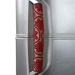 Kuber Industries Leaf Design Velvet 2 Piece Fridge Handle Cover Set - Red, Standard (CTKTC03337)