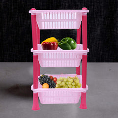 Kuber industries Plastic 2 Pieces 3 Layer Multi-Purpose Kitchen Storage Basket Rack (Pink)-CTKTC25240