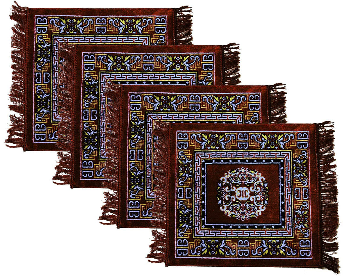 Heart Home 4 Pieces Velvet Prayer Mat/Aasan/Pooja Mat/Meditation Mat/Multipurpose Velvet Rug Mat 2 Ft X 2 Ft (Brown) (CTHH05710)