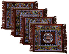 Heart Home 4 Pieces Velvet Prayer Mat/Aasan/Pooja Mat/Meditation Mat/Multipurpose Velvet Rug Mat 2 Ft X 2 Ft (Brown) (CTHH05710)