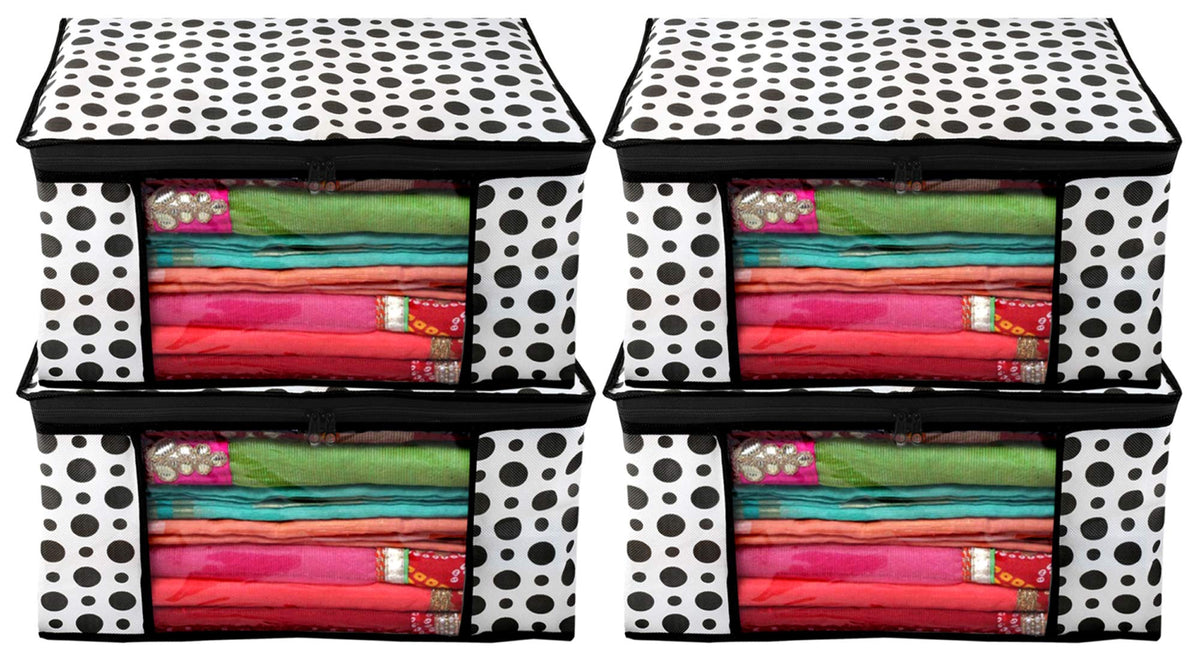 Kuber Industries Saree Covers With Zip|Saree Covers For Storage|Saree Packing Covers For Wedding|Pack of 4 (Black & White)