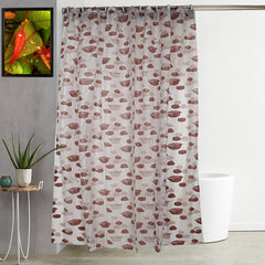 Kuber Industries Floral Design 2 Pieces PVC Shower Curtain with Hooks 7 Feet (Brown)-CTKTC14639