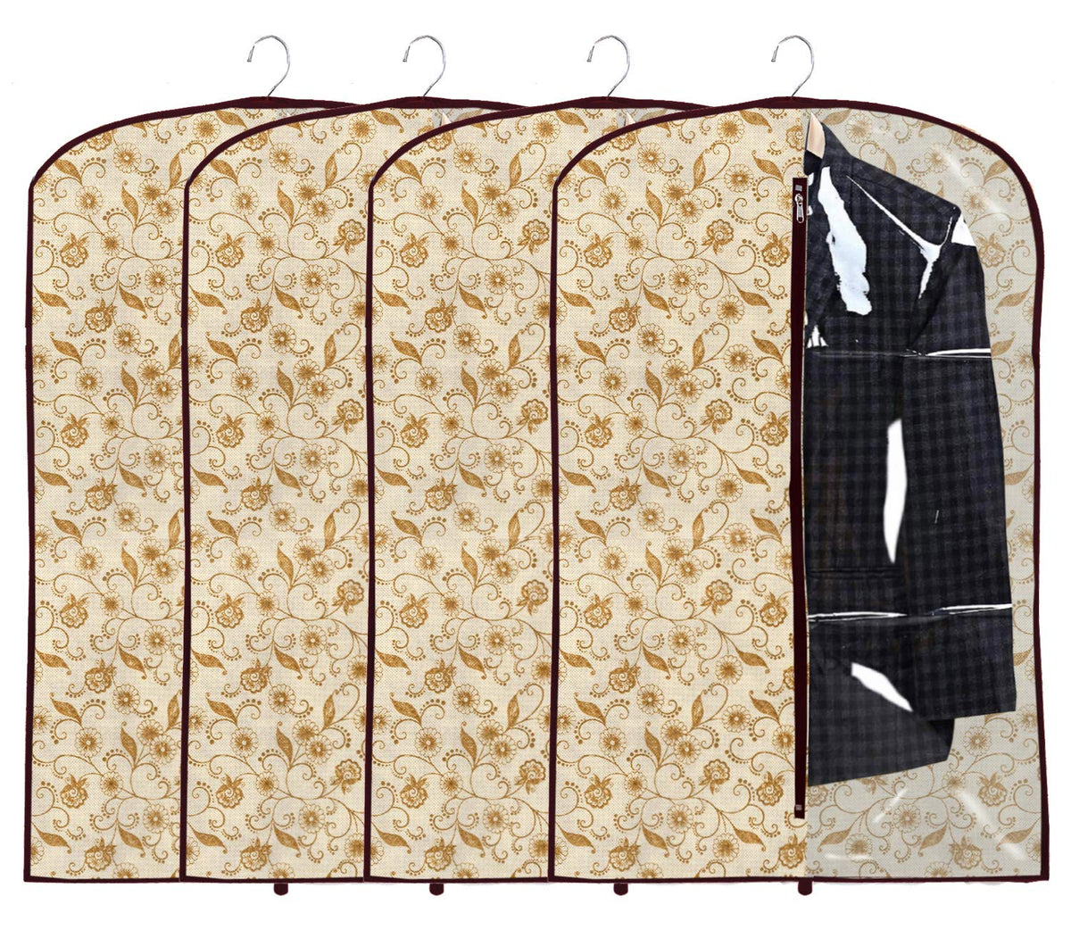 Kuber Industries 4 Pieces Half Transparent Non Woven Men's Coat Blazer Suit Cover (Brown) - CTKTC041416