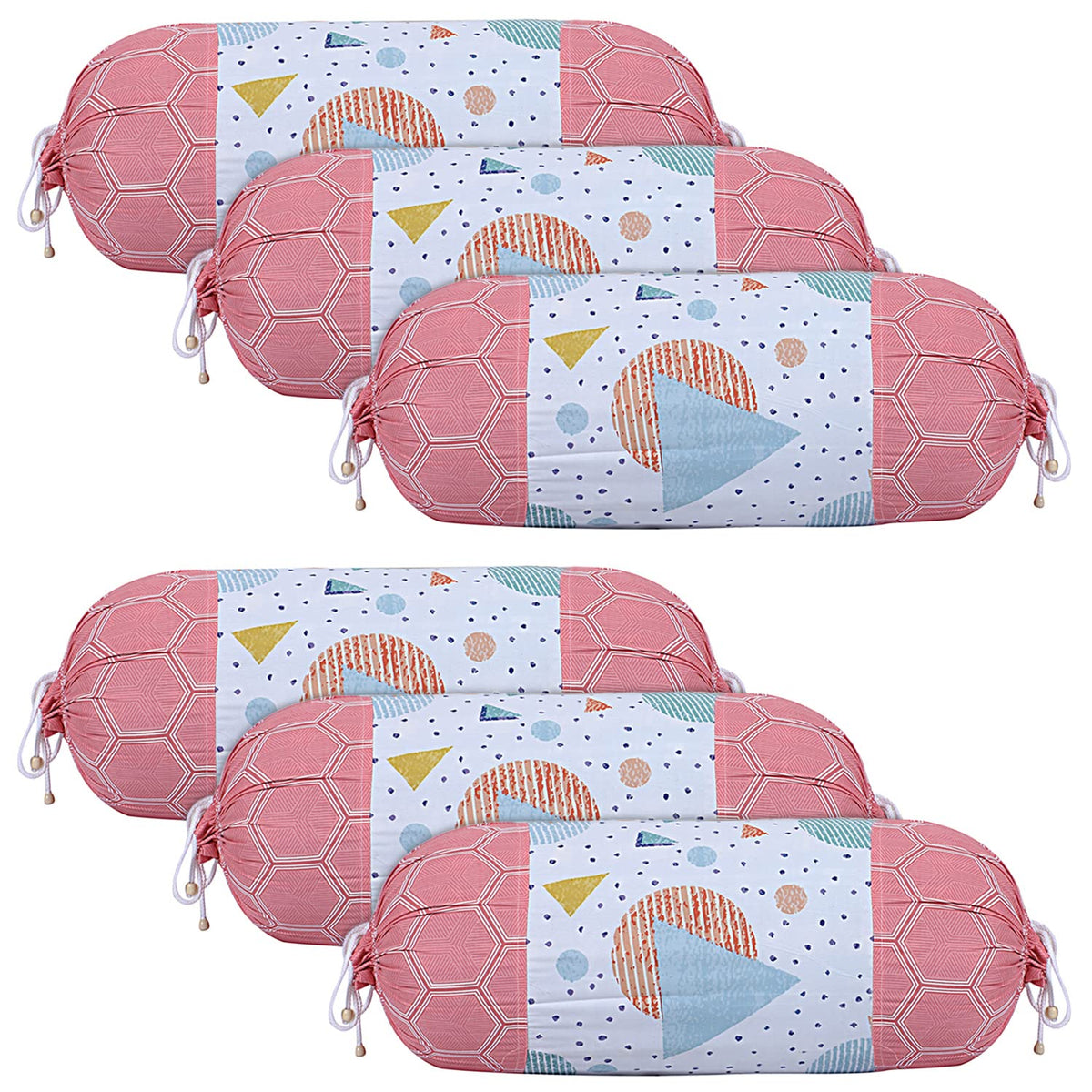 Kuber Industries Cotton Geometric Pattern Attractive Bolster Cover with Drawstring for Home Décor,Set of 6 (Multiclour)