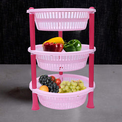 Kuber industries Plastic 2 Pieces 3 Layer Multi-Purpose Kitchen Storage Basket Rack (Pink)-CTKTC25192
