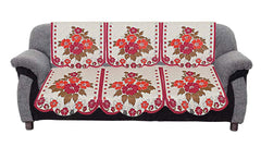 Kuber Industries Floral 6 Piece Cotton Sofa Cover Set, Cream & Pink