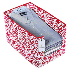 Kuber Industries Exclusive Leaf Printed 4 Piece Non Woven Shirt Stacker Wardrobe Organizer Set, (Pink & Gold) - CTGTC35077