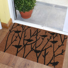 Heart Home Door Mat|Polyethylene Durable & Anti-Slip Natural Birds Print Floor Mat|Rug for Indoor or Outdoor, 30x20 Inch (Brown)