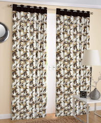 Kuber Industries Leaf Print 6 Pieces Patio Sliding Door Curtain - Keep Warm Draperies, Sliding Glass Door Drapes,7 Feet (Brown)