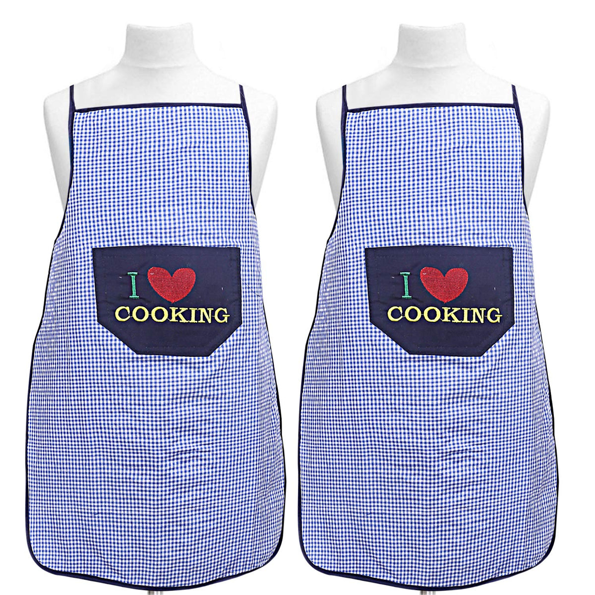 Kuber Industries Checkered Design Cotton 2 Pieces waterproof Apron with Front Pocket (Blue)-CTKTC029821