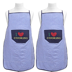 Kuber Industries Checkered Design Cotton 2 Pieces waterproof Apron with Front Pocket (Blue)-CTKTC029821
