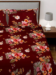 Kuber Industries Flower Print Glace Cotton Double Bedsheet with 2 Pillow Covers (Maroon), Full