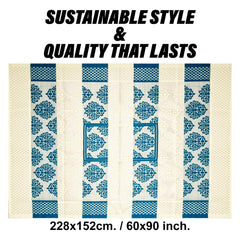 Heart Home Dining Table Cover | Kitchen Dining Tablecloth | 6 Seater Dining Table Cover | Dining Table Cover for Hall Décor | Blue Star Patta Net Tablecloth | DTC | 60x90 | Cream