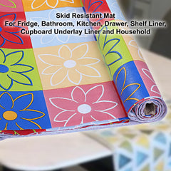 Kuber Industries (5 Mtr Roll) Multipurpose Anti Slip Kitchen Mats for Shelf - Waterproof Trolley Mats for Fridge | Cabinet | Drawer | Bathroom - Washable Shelf Liner Roll for Refrigerator (Multicolor)