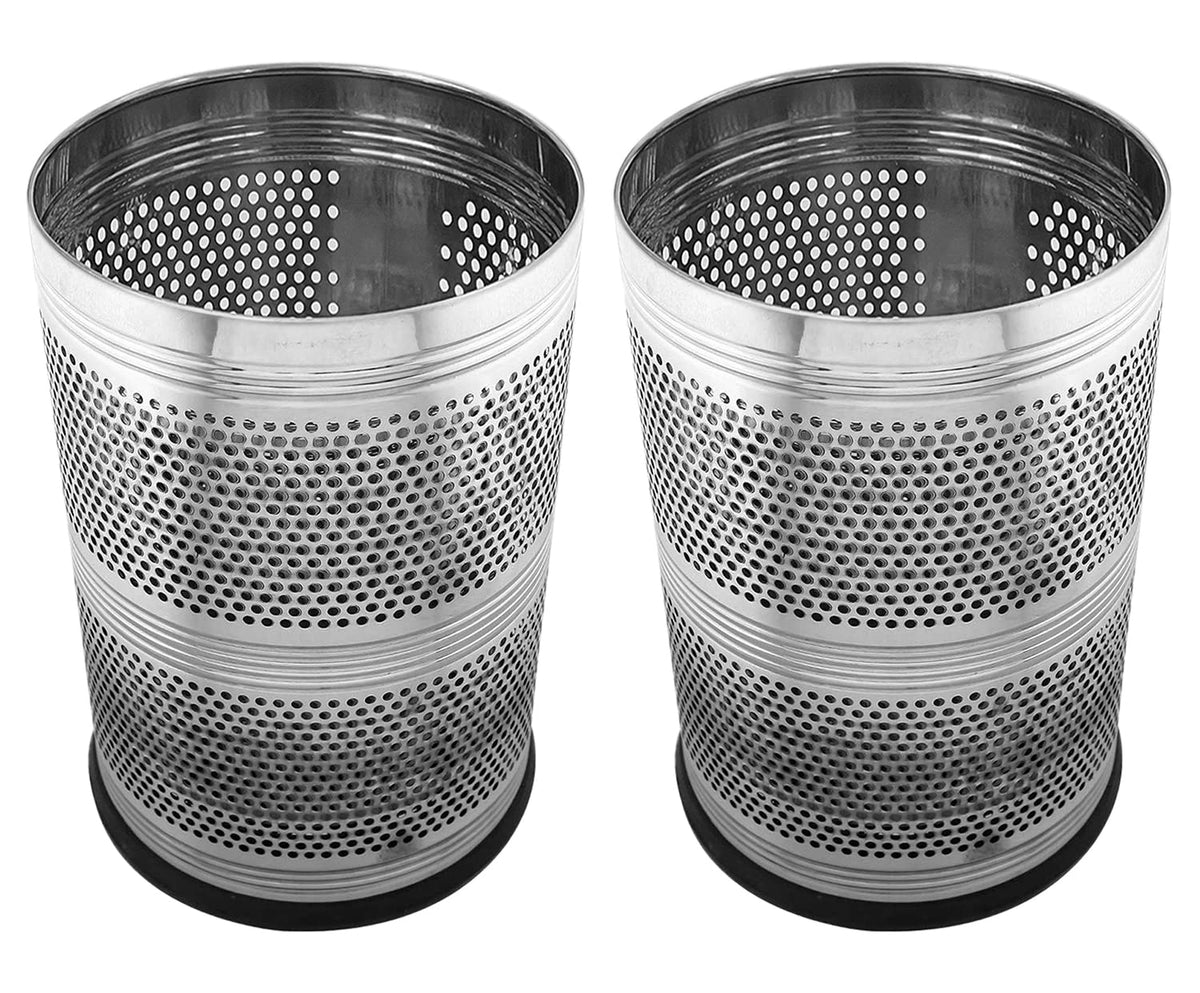 Kuber Industries Perforted Stainless Steel Open Dustbin, 10 Litre- Pack of 2 (Silver)-47KM0771