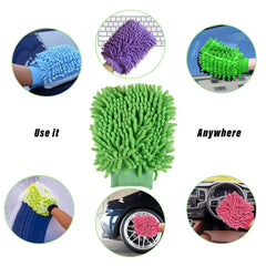 Heart Home Chenille Mitts|Microfiber Cleaning Gloves|Inside Waterproof Cloth Gloves|100 Gram Weighted Hand Duster|Chenille Gloves for Car|Glass|Pack of 5 (Green)