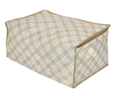 Heart Home Metalic Checkered Print 2 Piece Non Woven Fabric Saree Cover/Clothes Organiser For Wardrobe Set with Transparent Window, Extra Large (Ivory)-HHEART16501